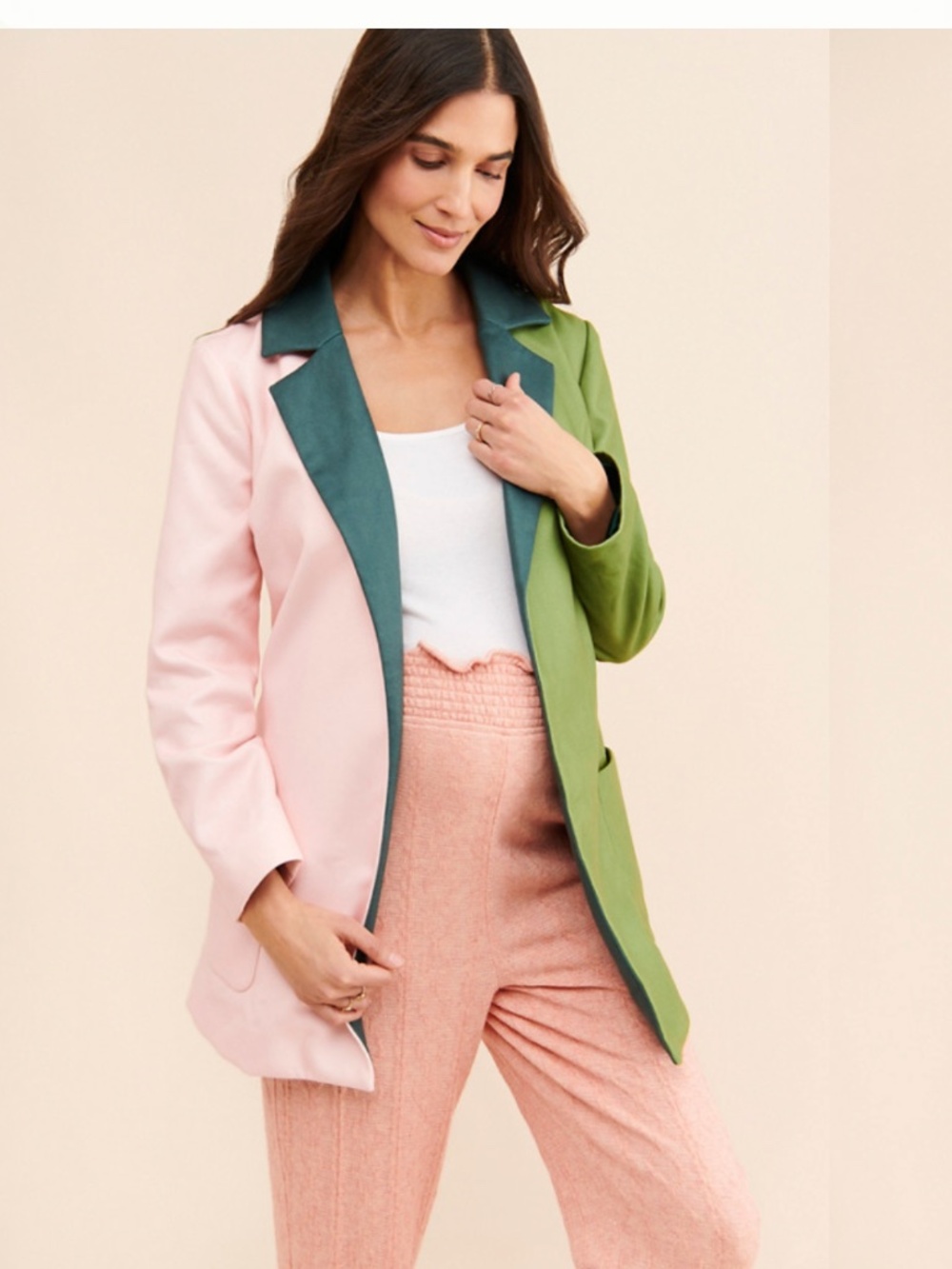 Maxey Greene two tone maternity belted wrap jacket pink and green small